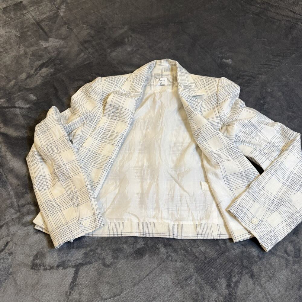 VTG 90s Eva Blazer Jacket Women Sz 11/12 White Blue Grid Corpcore W/ Stains